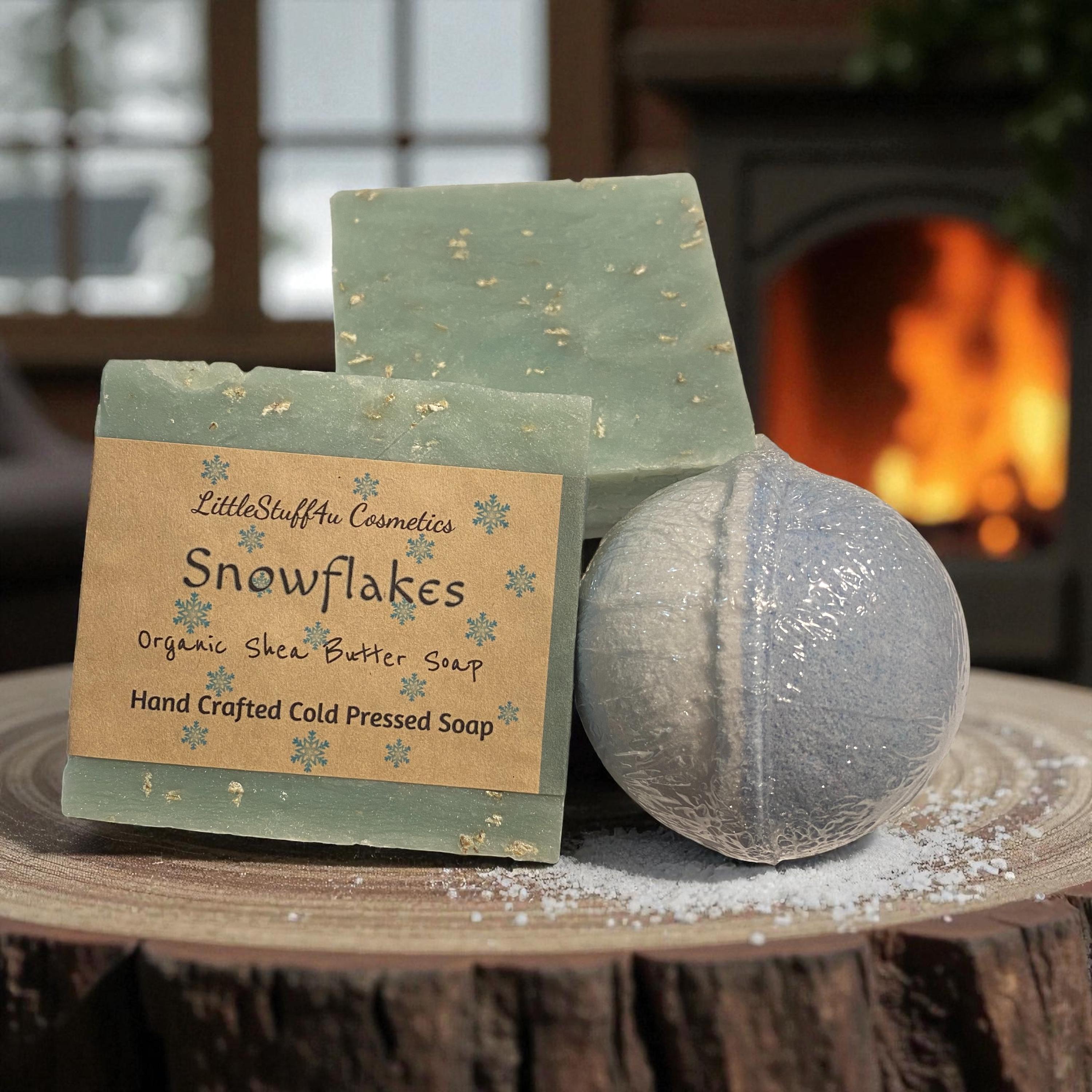SNOWFLAKES Natural Shea Butter Soap Bar OR Bath Bomb | Lavender & Mint