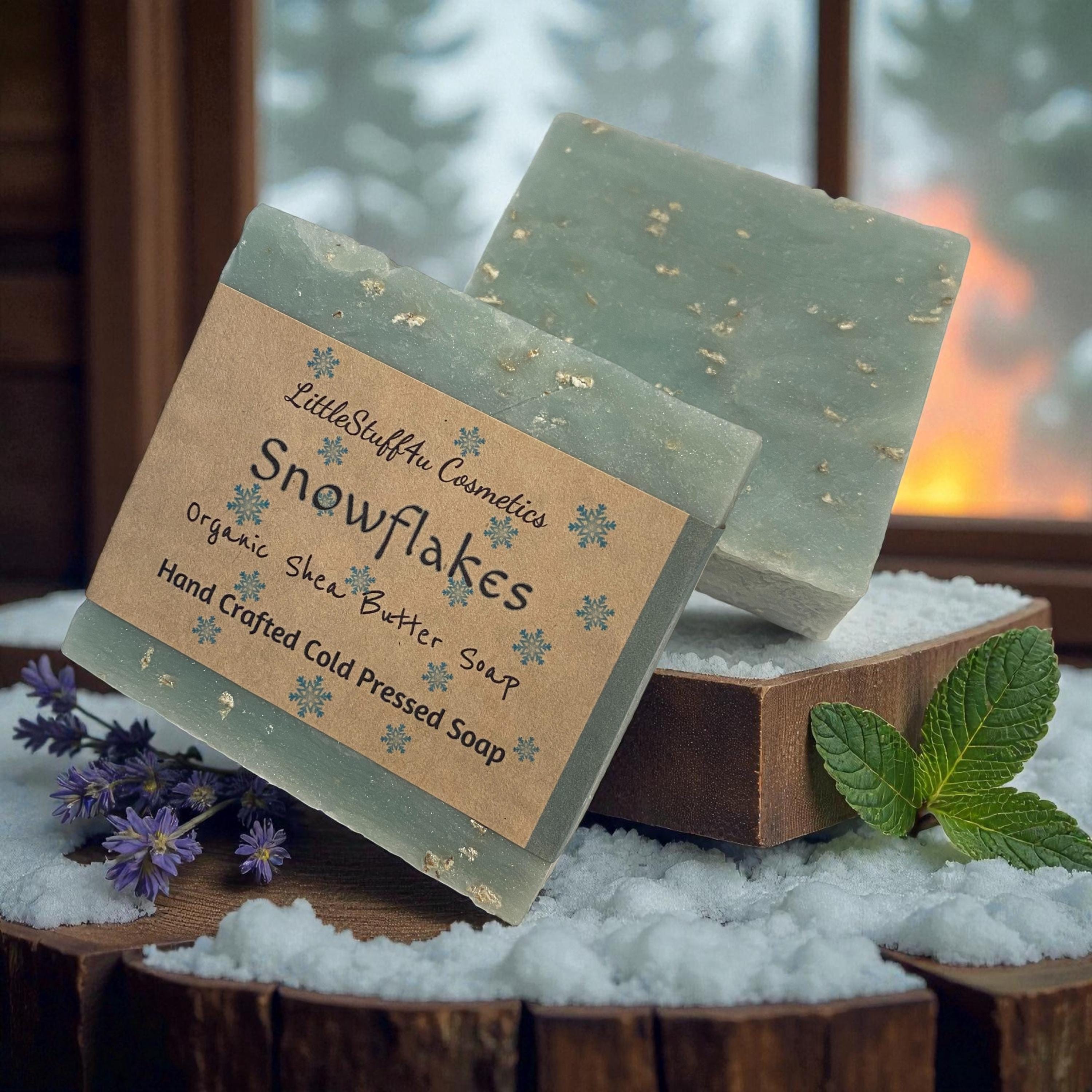 SNOWFLAKES Natural Shea Butter Soap Bar OR Bath Bomb | Lavender &amp; Mint