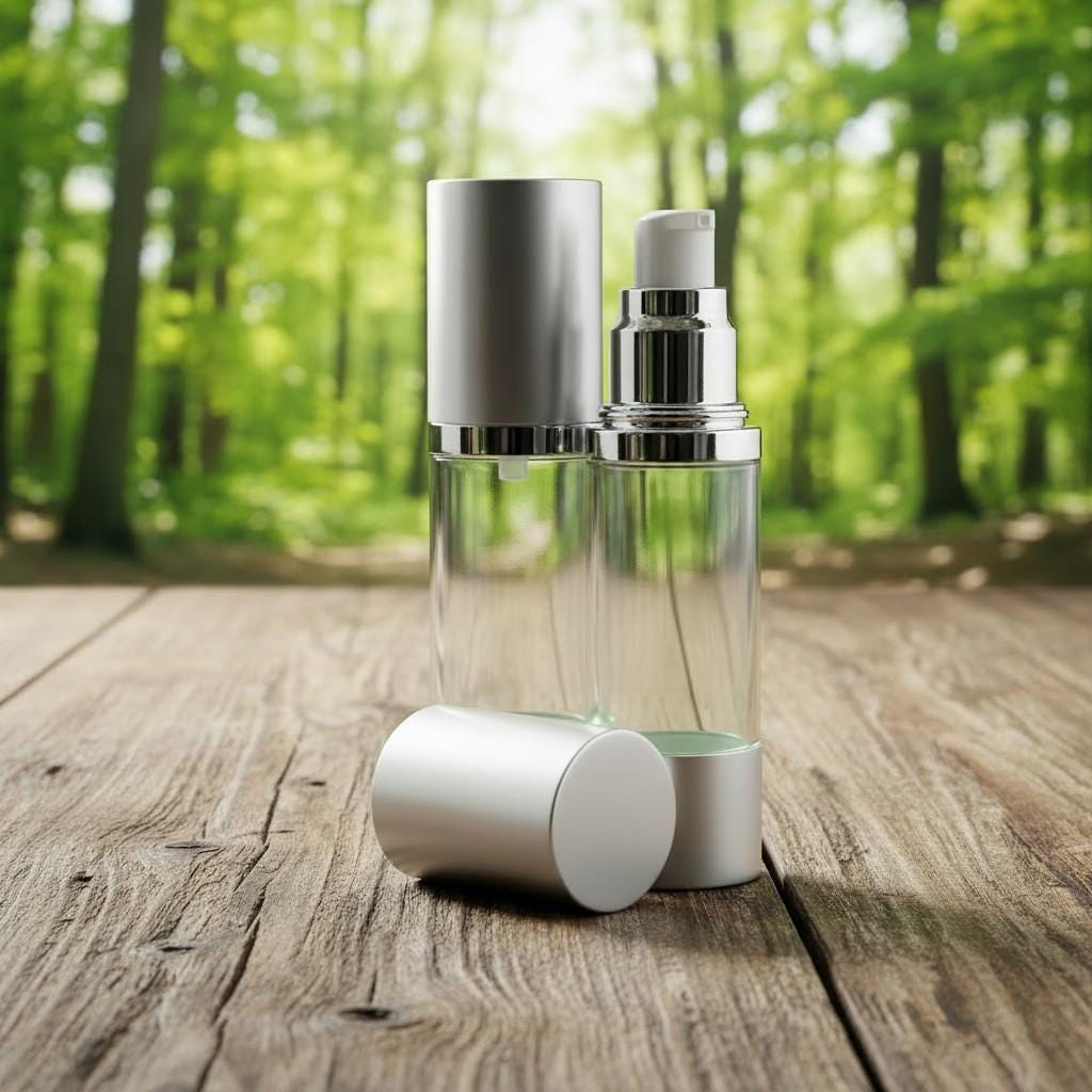 EMPTY Airless Pump Bottle 30ml Clear &amp; Silver