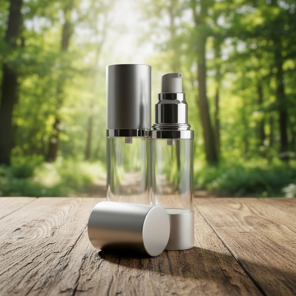 EMPTY Airless Pump Bottle 30ml Clear &amp; Silver